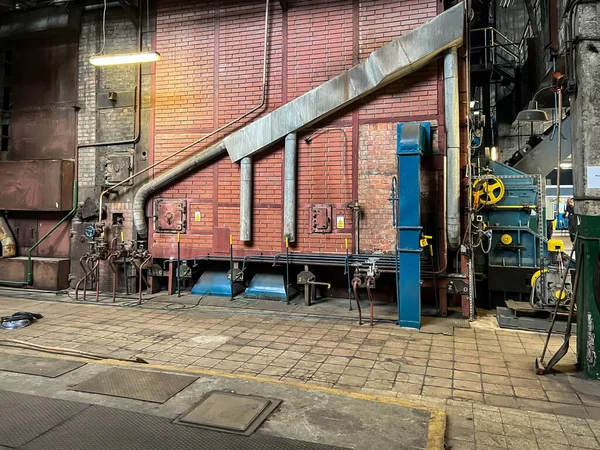 Grate Fired Coal Boiler Producing Steam Made Old Technology Heavy — Fotografia de Stock