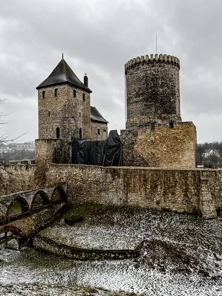 Castle Bedzin Szilézia Lengyelország Márciusban Havas Időjárás — Stock Fotó