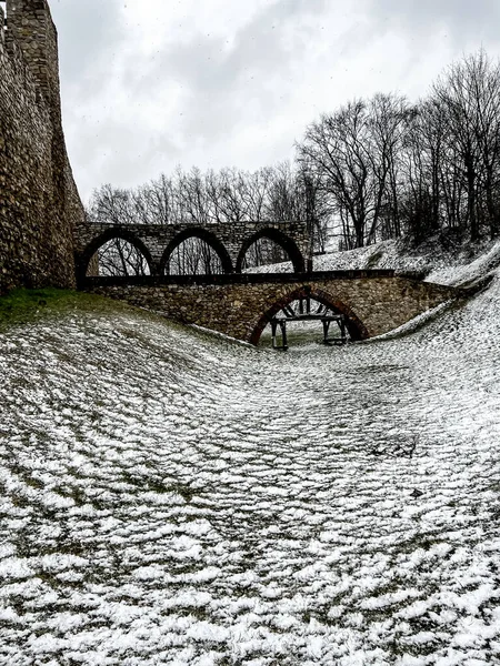 Замок Бедзине Силезия Польша Марте Снежная Погода — стоковое фото