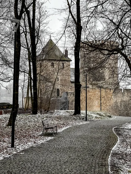 Castelo Bedzin Silésia Polónia Março Tempo Nevado — Fotografia de Stock