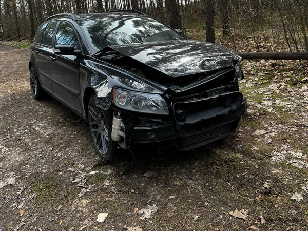Car Accident Broken Front Left Side Road — Stock Photo, Image