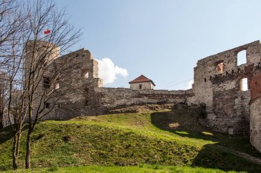 Polonya 'nın Krakow kenti yakınlarındaki Rudno köyünde Tenczyn Şatosu (kale harabeleri, duvar parçaları).