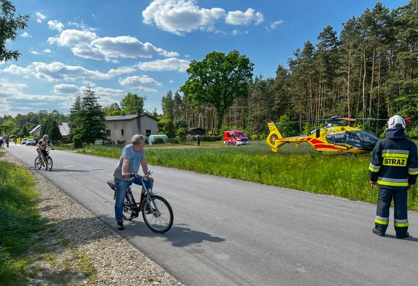 Kalety Poland June 2023 Securing Area Fire Brigade Landing Ambulance — Stock Photo, Image