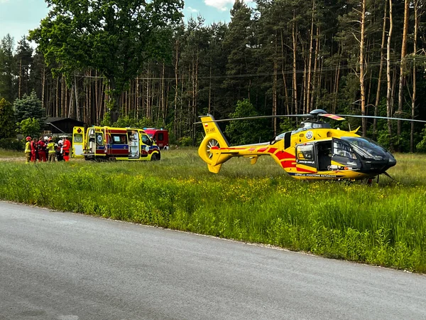 Kalety Poland June 2023 Ambulance Helicopter Renders Aid Person Injured — Stock Photo, Image