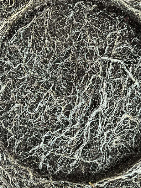 A tangle of roots after pulling a flower out of a pot in autumn, which had been growing and blooming in the yard all summer.