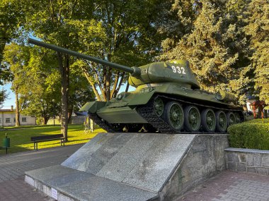 Polonya 'nın Dubienka kentindeki bir anıt olan 2. Dünya Savaşı' ndan kalma eski bir tankın parçası..