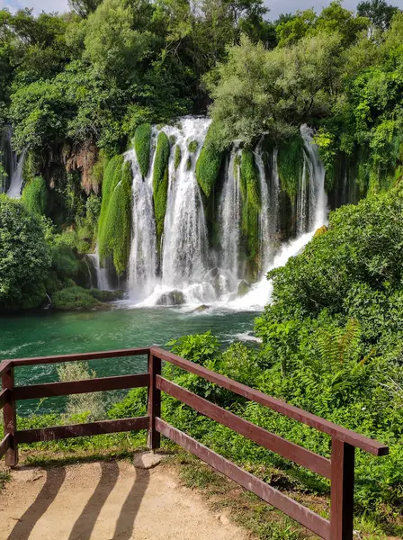 stock image Kravica Waterfall in Bosnia and Herzegovina. Unique natural beauty in the Trebizat River for holidays and leisure time.