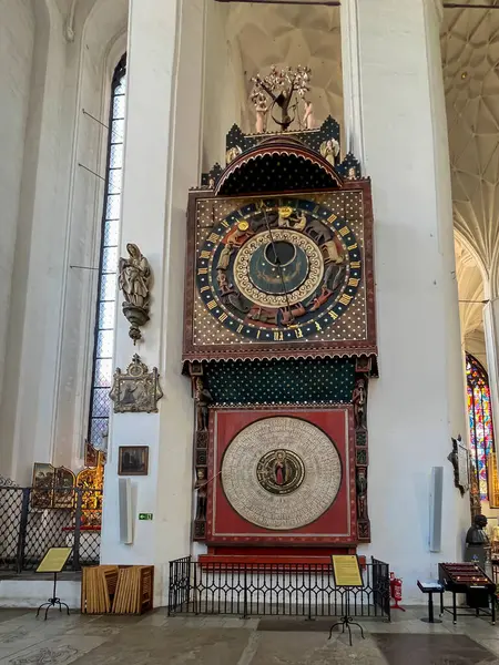 stock image Gdansk, Poland, May 12, 2024: St. Mary's Basilica in Gdansk. Decorated astronomical clock from the 15th century.