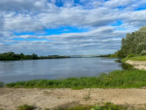 stock image The Vistula River in the Chelmno area in Poland. View of the bridge on road no. 91.