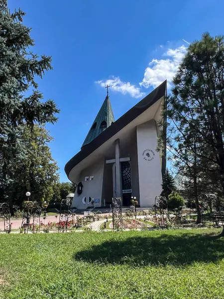 stock image Sanctuary of St. Rita in Nowy Sacz, Poland. View of the church from the outside, from the front.