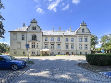 Przyszowice, Poland, July 30, 2024: Palace building in the park in Przyszowice in Silesia, Poland. clipart