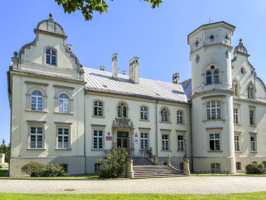 Przyszowice, Poland, July 30, 2024: Palace building in the park in Przyszowice in Silesia, Poland. clipart