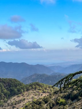 Dağ manzarası, Kıbrıs 'taki Troodos Dağları' ndaki Kykkos Manastırı alanı