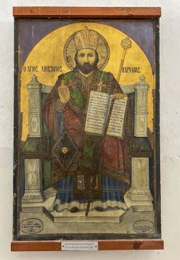 Enkomi, Kuzey Kıbrıs, 17 Ekim 2024: Saint Barnabas Icon Müzesi ve Enkomi bölgesindeki Kuzey Kıbrıs Türk Arkeoloji Müzesi. Aziz Barnabas.