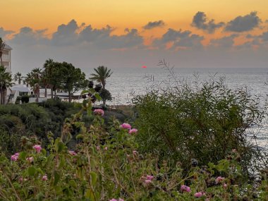 Kıbrıs 'ın Paphos ilçesindeki Kissonerga plajında Akdeniz' de gün batımı.