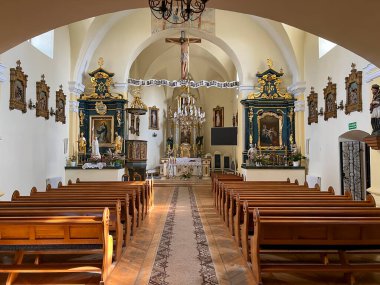 Sawin, Poland, September 11, 2024: Interior of the Church of the Transfiguration of the Lord in Sawin in eastern Poland, consecrated in 1751. Lublin Diocese, Chelm West deanery. clipart