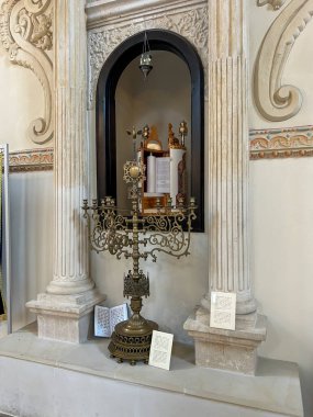 Zamosc, Poland, September 11, 2024: Interior of the synagogue in Zamosc. Main hall - Aron Kodesh. clipart