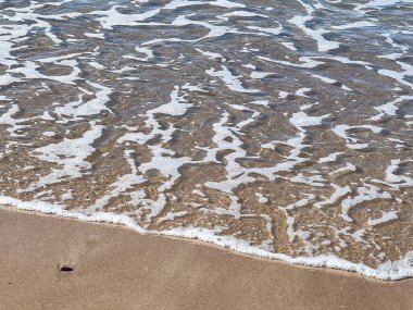 Baltık Denizi 'nin sığ sularında köpük, Mrzezyno bölgesi, Polonya, sakin bir hava..