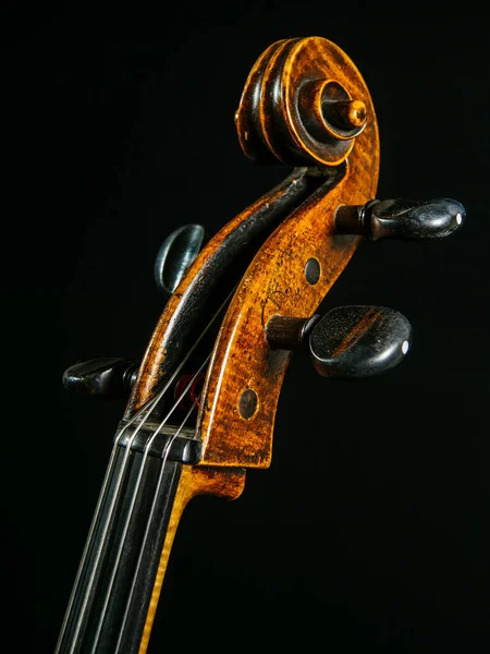 Närbild Gammal Cello Skriftrulle Eller Headstock — Stockfoto