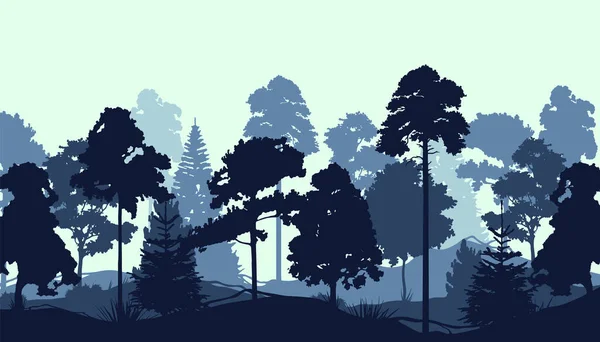 松林や針葉樹林 ベクトルバナーや背景のシルエット 常緑のスプルース 松の木やモミの木と森やティンバーランドの風景 自然植栽の輪郭図 — ストックベクタ