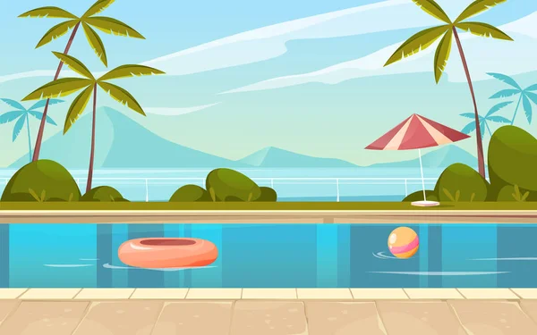 Pool View Poolside Scenery Vector Banner Background Resort Landscape Tropical — Stock Vector