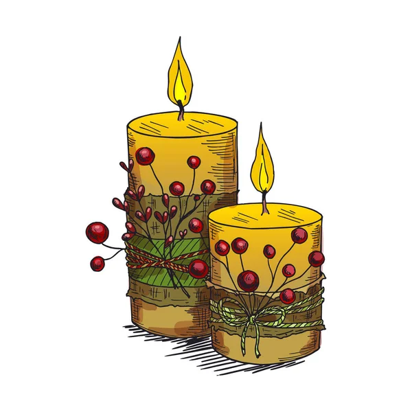 Colorful Sketch Candle Candlelight Isolated Vector Icon Clipart Hand Drawn — Stock Vector