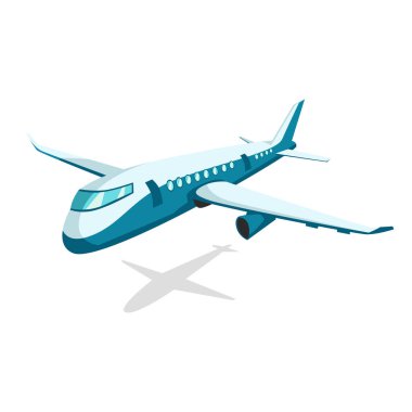 Transport airplane or airbus plane. Flat vector image. Delivery or passenger aircraft sign. Isometric airliner design. Subsonic sky vessel logo. Sky and aviation, flight and commercial shipping theme