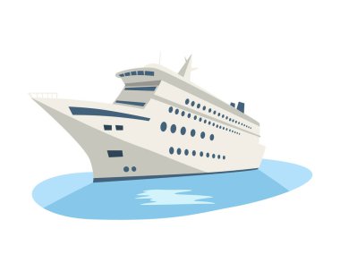 Vector isometric ship. Cartoon marine vessel. Flat travel yacht for cruise or emblem for trip or vacation. Boat for sailing and voyage clipart. Tourism and transport poster. Marine and nautical theme