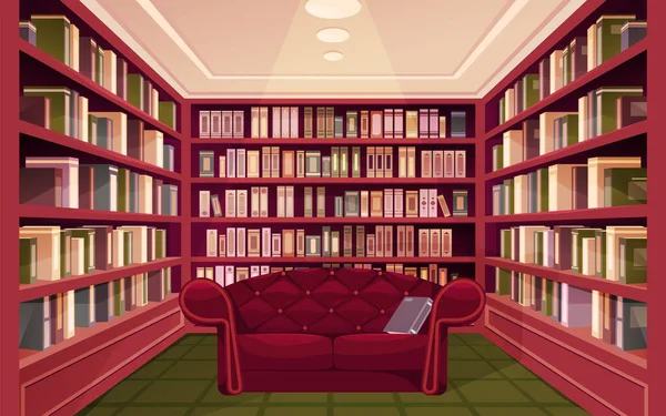 Плакат Бібліотечною Кімнатою Полицями Векторні Ілюстрації Книгарні Знак Книгарні Університетська — стоковий вектор