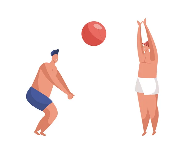 Beachvolleyball Spiel Vektor Bild Karikatur Mann Und Frau Beim Ballspielen — Stockvektor