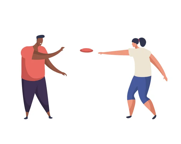 Simplistische Personages Spelen Frisbee Spel Vector Illustratie Voor Het Afspelen — Stockvector