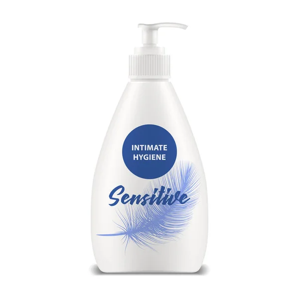 Bottiglia Realistica Sapone Intimo Lozione Donna Dispenser Clipart Igiene Femminile — Vettoriale Stock