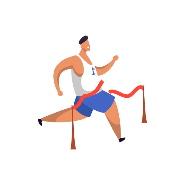 Vektorillustration Mit Läufersiegen Beim Marathon Einfacher Cartoon Athlet Mit Schleife — Stockvektor