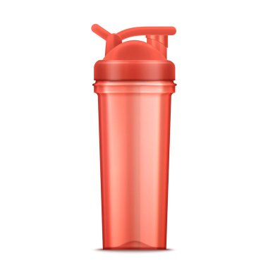 Su için izole edilmiş vektör spor şişesi. Bisiklet içmek plastik kap görüntüsü. Spor egzersizi için şapkalı matara. Koşmak, koşmak, yürüyüş yapmak ve içki içmek için termo ve hidro objesi. Turizm ekipmanları