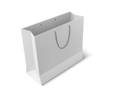 Kağıt torba izole vektör şablonu. Dükkan ya da karton paket yakın çekim ya da maket. Marka logosu ya da reklam tabelası için boş ya da boş yeri olan bir satış için gerçekçi nesne. Alışveriş mi hediye mi?