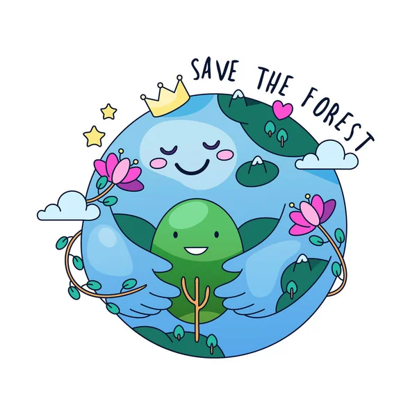 Sauver Forêt Illustration Vectorielle Terre Écologie Éco Jour Signe Clipart — Image vectorielle