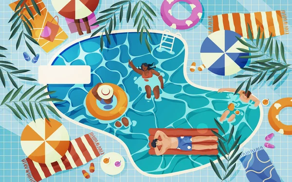 Vektor Bild Der Pool Erholung Schwimmen Clipart Für Hotel Oder — Stockvektor