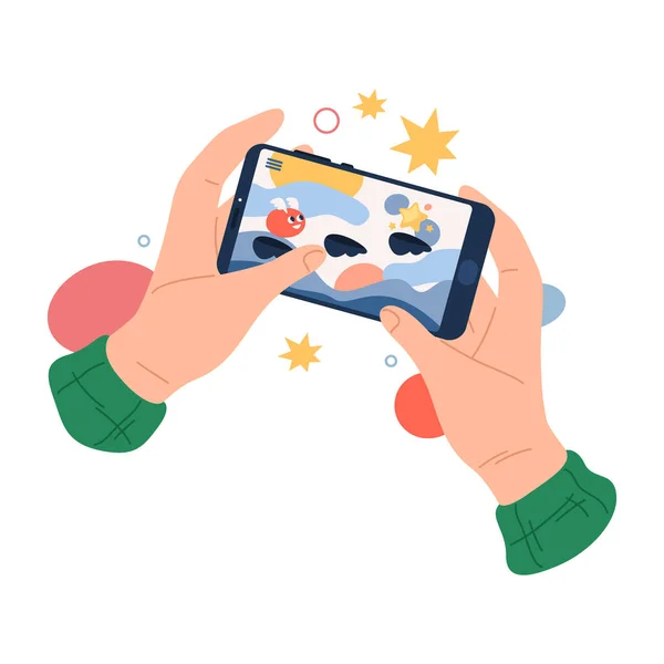 Векторное Изображение Смартфона Видеоигрой Приложение Телефона Плоская Иллюстрация Мобильный Онлайн — стоковый вектор