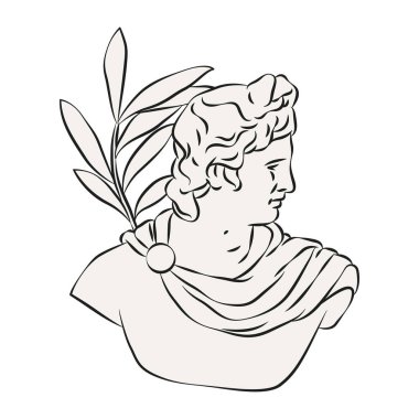 Vektör Apollo büstü veya izole edilmiş bir Yunan heykeli başı. Klasik Yunan heykelinin sanat tasviri. Mermerden yapılmış erkek tanrı yüzü. Avrupa kültüründe anıt portresi. Mitoloji ve tarih teması