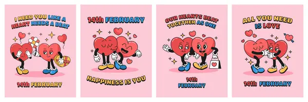 Conjunto Banners Cartões Dia Dos Namorados Para Férias Fevereiro Valentine Ilustração De Stock