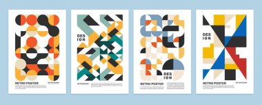 Vektör geometrik retro pankart ayarlandı. Soyut kapak için üçgen ve çember arkaplan. Broşür için izole edilmiş yaratıcı kalıp ya da doku. Vintage minimal işaret ya da kart, poster ya da el ilanı, arkaplan tasarımı