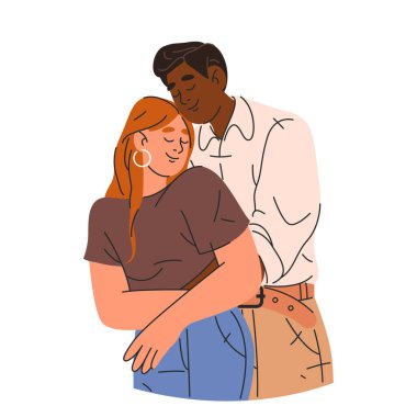 Aşıklar tutkuyla kucaklıyor. Vektör resmi ya da izole edilmiş bir parça. Çift ya da aile kucaklaşması. Romantik bir ilişki. Birbirine aşık gençler. Sevgililer Günü. Romantizm ve duygular. Seni seviyorum..