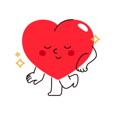 Yürüyen kalp vektör simgesi. Sembol yürüyüşü. Sevgililer Günü kutlaması için aşk işareti ya da sevgili tatili, romantik şenlik. Tutku ve duygu, ilişki ve sevgi. Düğün, evlilik selamlaması..