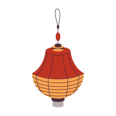 Tatil için Çin nişanı ya da Çin feneri. Doğu dekorunun ya da Asya süslemesinin vektör simgesi. Tayvan ve Kore 'nin CNY için süslenmesi ya da bayram, şenlikli. Geleneksel doğu ziyafeti. Çin Mahallesi.