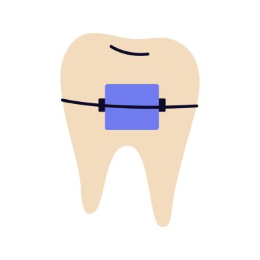 Diş teli ve tel ikonlu. Ortodonti bakımı ve diş hizalaması için vektör sembolü. Diş düzeltme ve oral sağlık, dişçilik tedavisi. Çene ve ısırık düzeltme aksesuarı. Ağız parantezi.