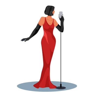 Kadın imzacı ya da kadın sanatçı. Mikrofonlu vektör müzisyen. Grup ya da parti için şarkı söyleyen bir sanatçı. Mikrofonlu akustik karaoke. Tek başına seyirci eğlencesi. Kız stüdyo kaydı. Canlı ses