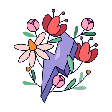 Çiçekli, yıldırımlı ya da enerji sembollü vektör işareti. Çiçekli kadın hediyesi ya da romantik çiçek. Kadınsı amblem mi yoksa çizgi film klibi mi? Barış ya da uyum, doğal afiş. Kadınlar, kadınlar..