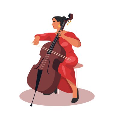 Çift veya dik basçı. Vector çello müzisyeni ya da kontrabas sanatçısı. Klasik müzik aleti. Keman çellosu akustik konseri. Klasik bir melodi grubu. Caz ve ritim. Müzikal sanatsal çalışma