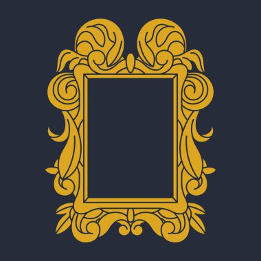Vektör retro veya antika çerçeve. Portre ya da müze galerisi için eski ve eski bir dekorasyon. Tarihi ve nostaljik bir şekilde süslenmiş bir resim. Boş ve boş dekor öğesi. Dekoratif tasarım.
