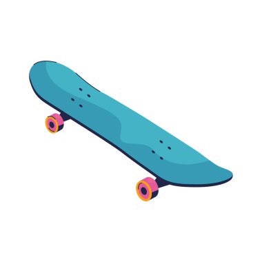 90 'ların kaykay vektör ikonu. Sokak ve şehir spor panosu veya güverte. Denge ve aşırı sürüş aktivitesi için tekerlek unsuru. Park buz pateni sembolü ya da paten parkı karikatürü. Açık hava klasik dublör hobisi